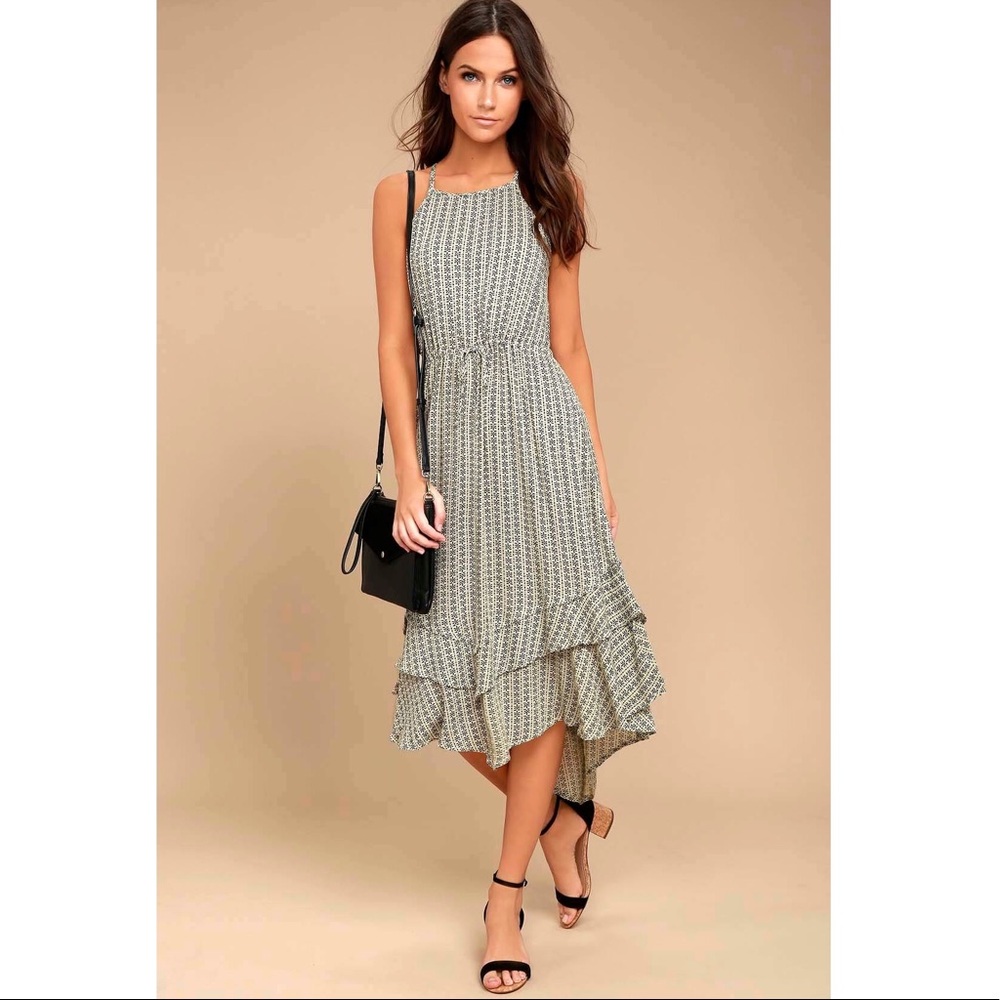 O’Neill Adia Black and Cream Print Midi Dress